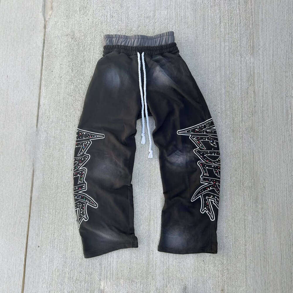 Hip-Hop Drawstring Casual 2025 Sports Loose Wide-Leg Double-Waist Long Pants High Street