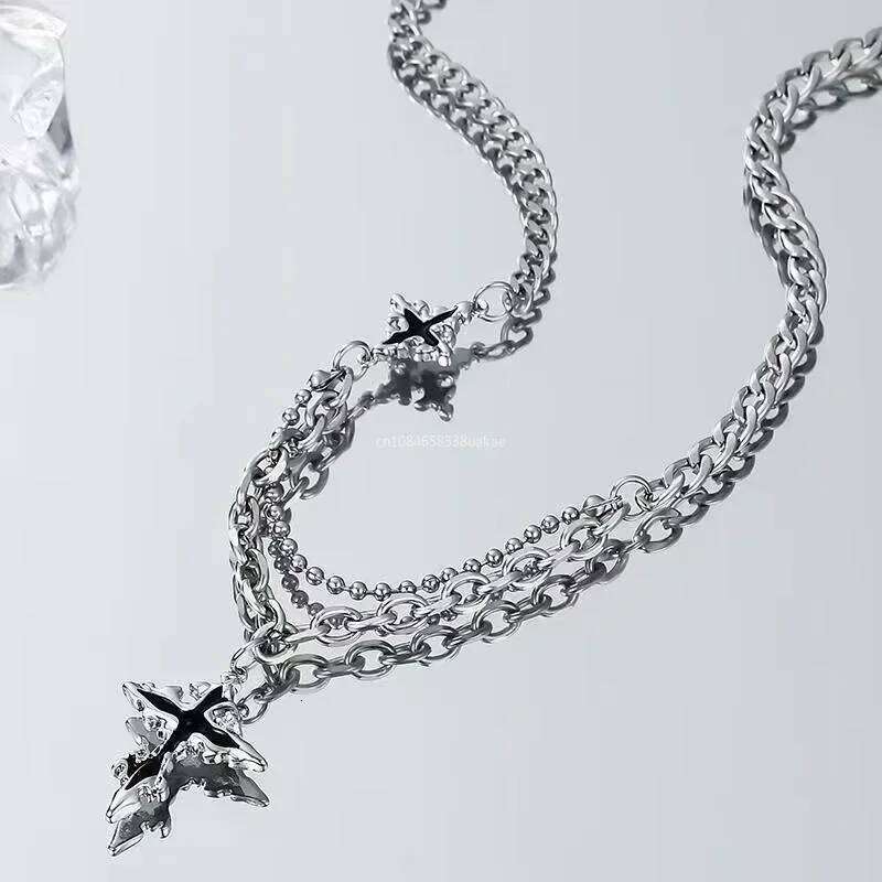 Y2K Grunge Hip Hop Halloween Jewelry Accessories Punk Metal Back Cross Pendant Sier Color Chain Necklace for Women Men 1pcs