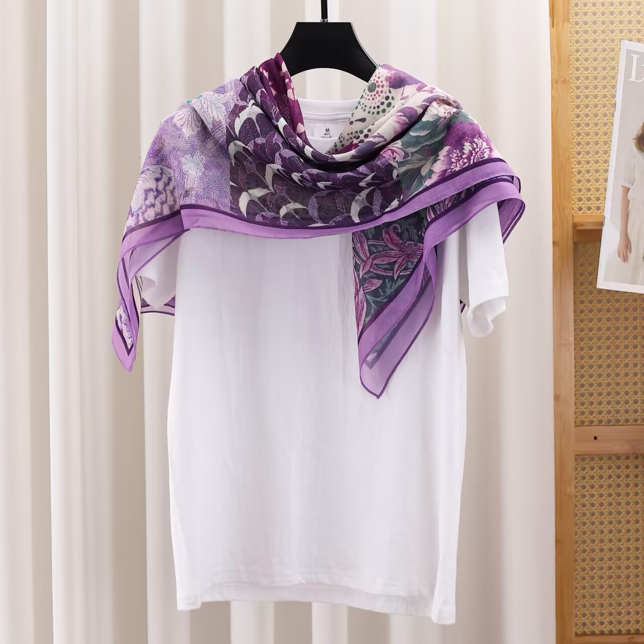 Versatile 110X110Cm Retro Polyester Cotton Square Scarf Warm Wrap For Travel Office Party Daily Commute
