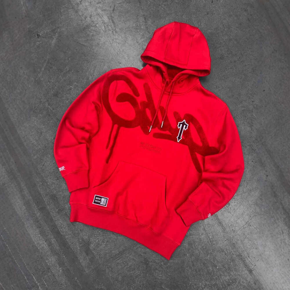 American Fashion Trend Hip-Hop Style Letter Flocked Autumn Winter Gothic Long Sleeve Loose Hooded Sweatshirt