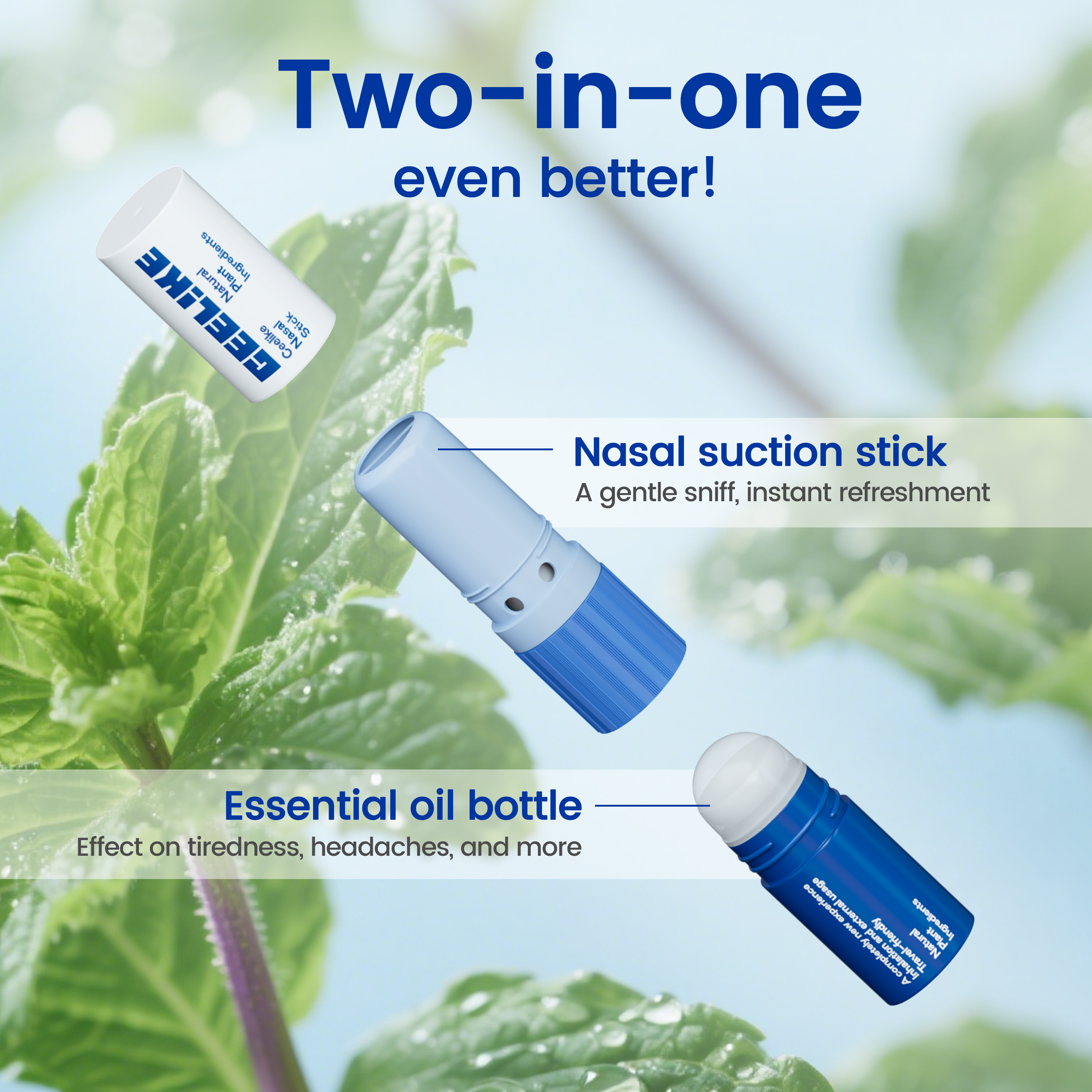 CEELIKE Nasal Stick - Mint Flavor, 3 Sticks per Pack, Natural Plant Ingredients for Refreshing Relief and Energy Boost