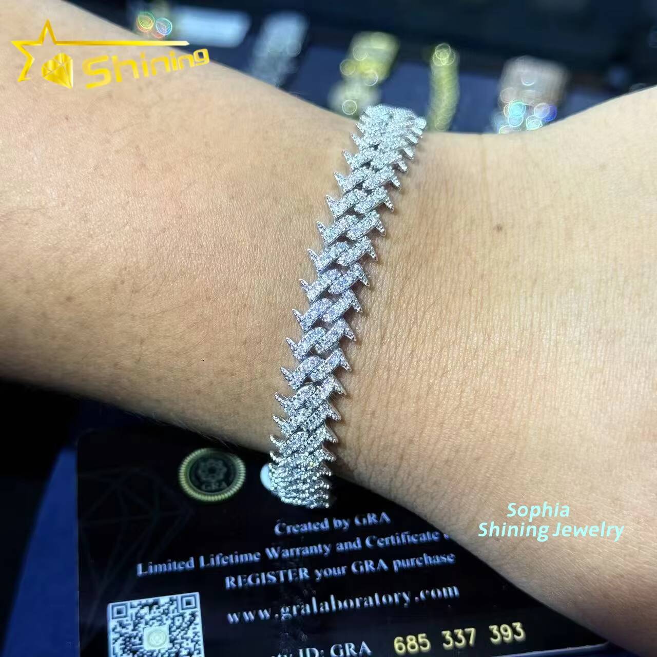 Fine Jewelry 925 Silver 10MM Thorns Spike Vvs Moissanite Cuban Bracelet Custom Men Iced Out Hip Hop Cuban Link Chain Jewelry