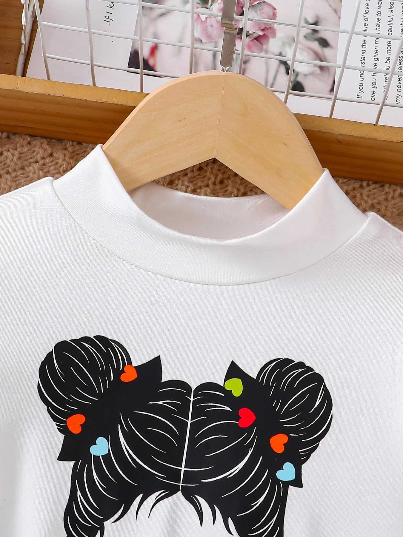 Girls Printed Mesh Pleated Skirt Childrens Clothing Fashionable Patchwork Dress White Cartoon Autumn Set 1 Set L250926D90M