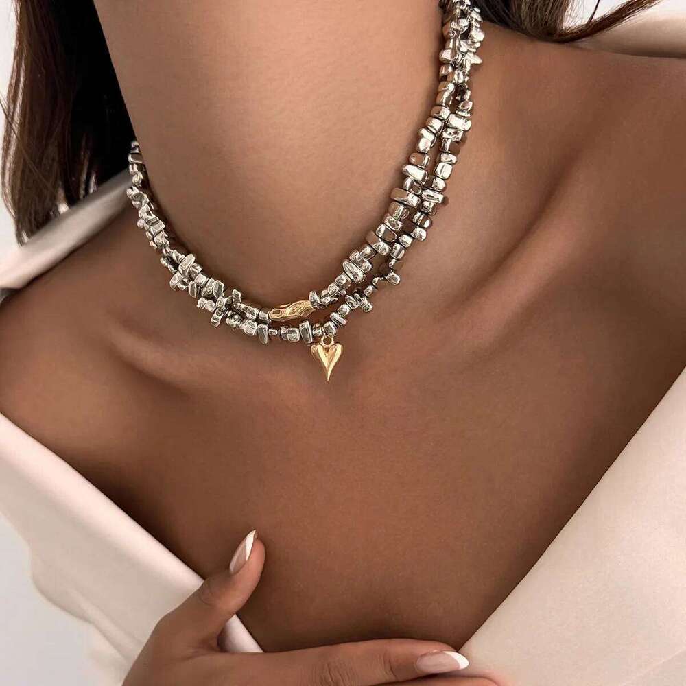 Retro Simple Heart shaped Pendant Necklace 2025 Multi layer Sweet Creative Irregular String Style Girl Fashion Birthday Jewelry