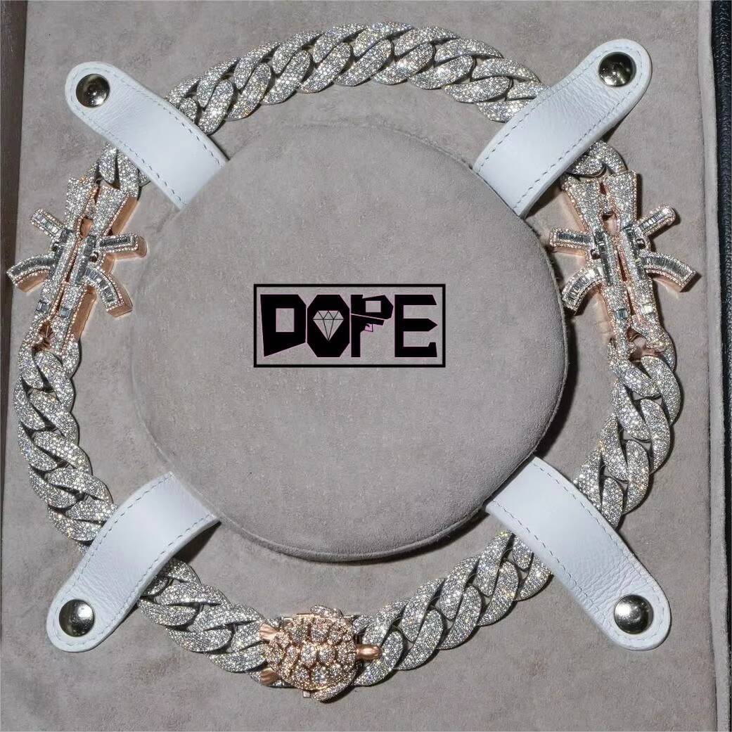 New Design 20mm 4 Rows Cuban Chain 925 Silver AK47 Charm Customized Trendize Necklaces Moissanite Cuban Chain