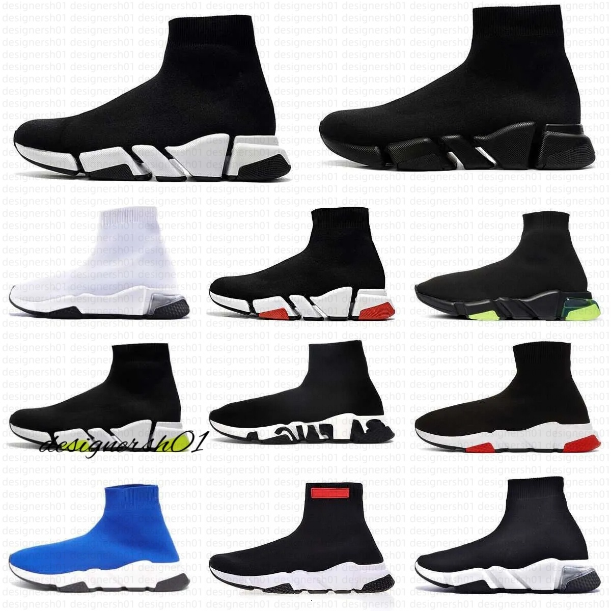Designer sock shoes men women Graffiti White Black Red Beige Pink Clear Sole Lace-up Neon Yellow socks speed runner trainers flat platform sneakers casual