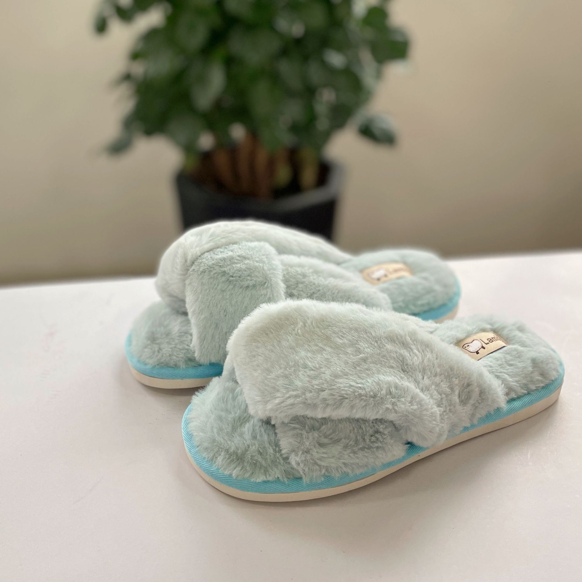 Twist Knot Cross Furry for Women, Autumn Winter Fairy Korean Style, Outdoor and Indoor Non-Slip Plush Cotton Slippers ddmymarket