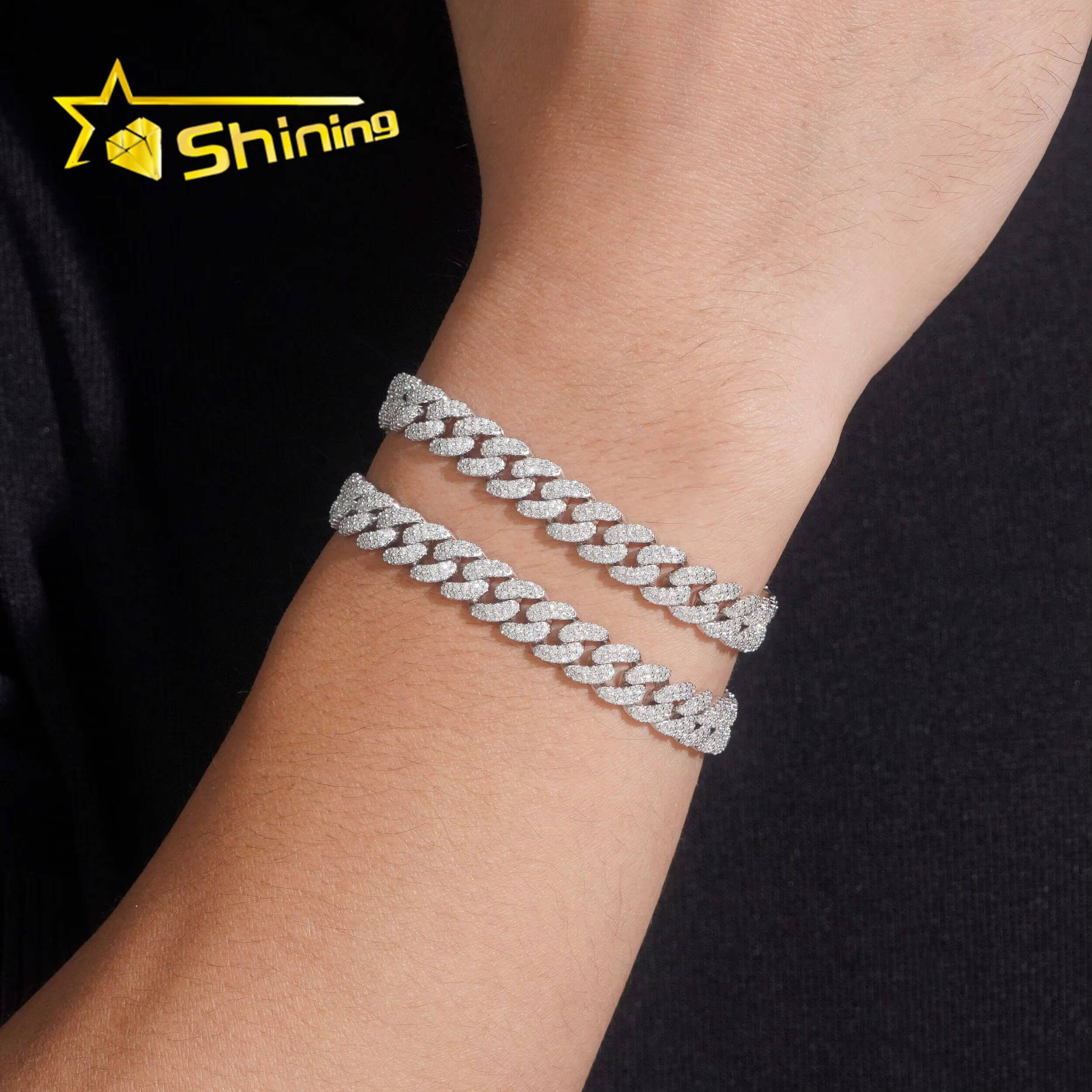 Hot Sale 8mm 2Rows VVS Iced Out Moissanite Cuban Link Bracelet Fine Jewelry Custom Men 925 Silver Bracelet GRA Certificated