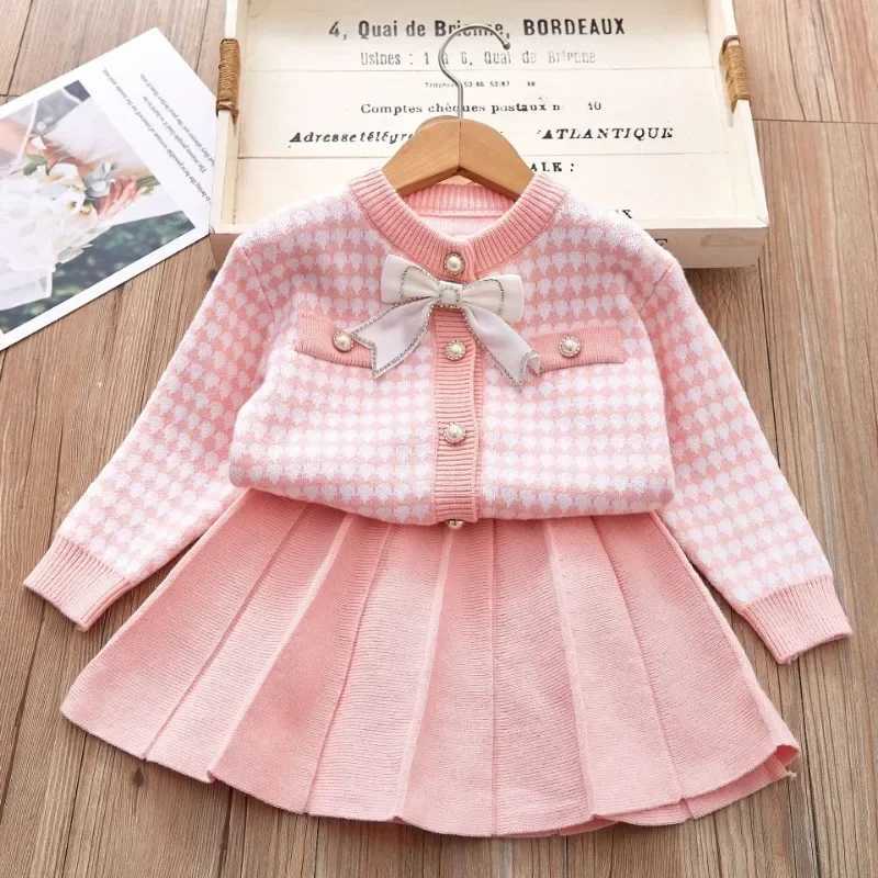 Winter Girls Sweaters Sets AutumnToddler Baby Girls Fall Outfits Long Sleeve Knitted Sweater Tops Pleated Skirt Two Piece Set L250926LN58