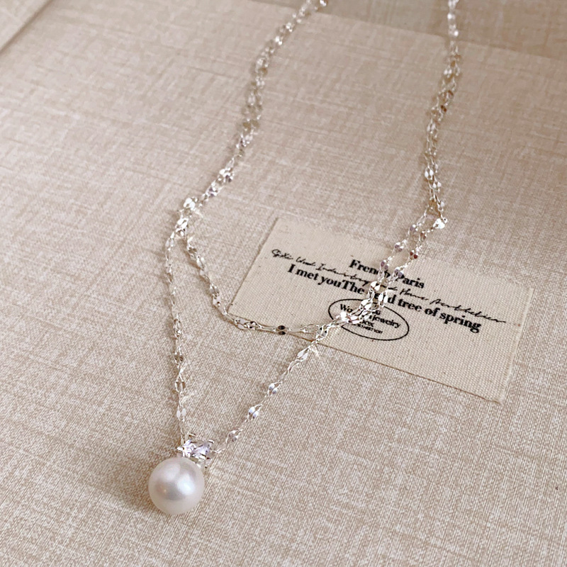 Silver - Toned Layered Chain Necklace With Pearl And Zircon Accents Delicate Daily & Elegant Jewelry Gift For Her High - Quality And Chic Accessory