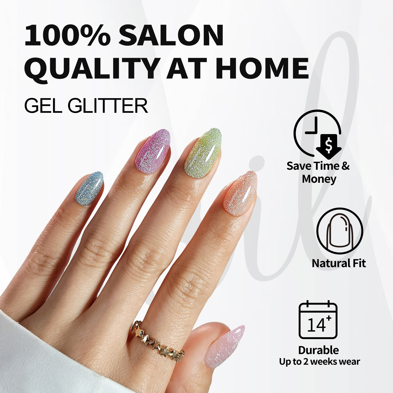 Colorful Candy Glitter Push-On Nails Almond Nails Glitter Diamonds - Soft Gel Fake Nails Gift for Women, Available in 16 Sizes - 32 Reusable Nails