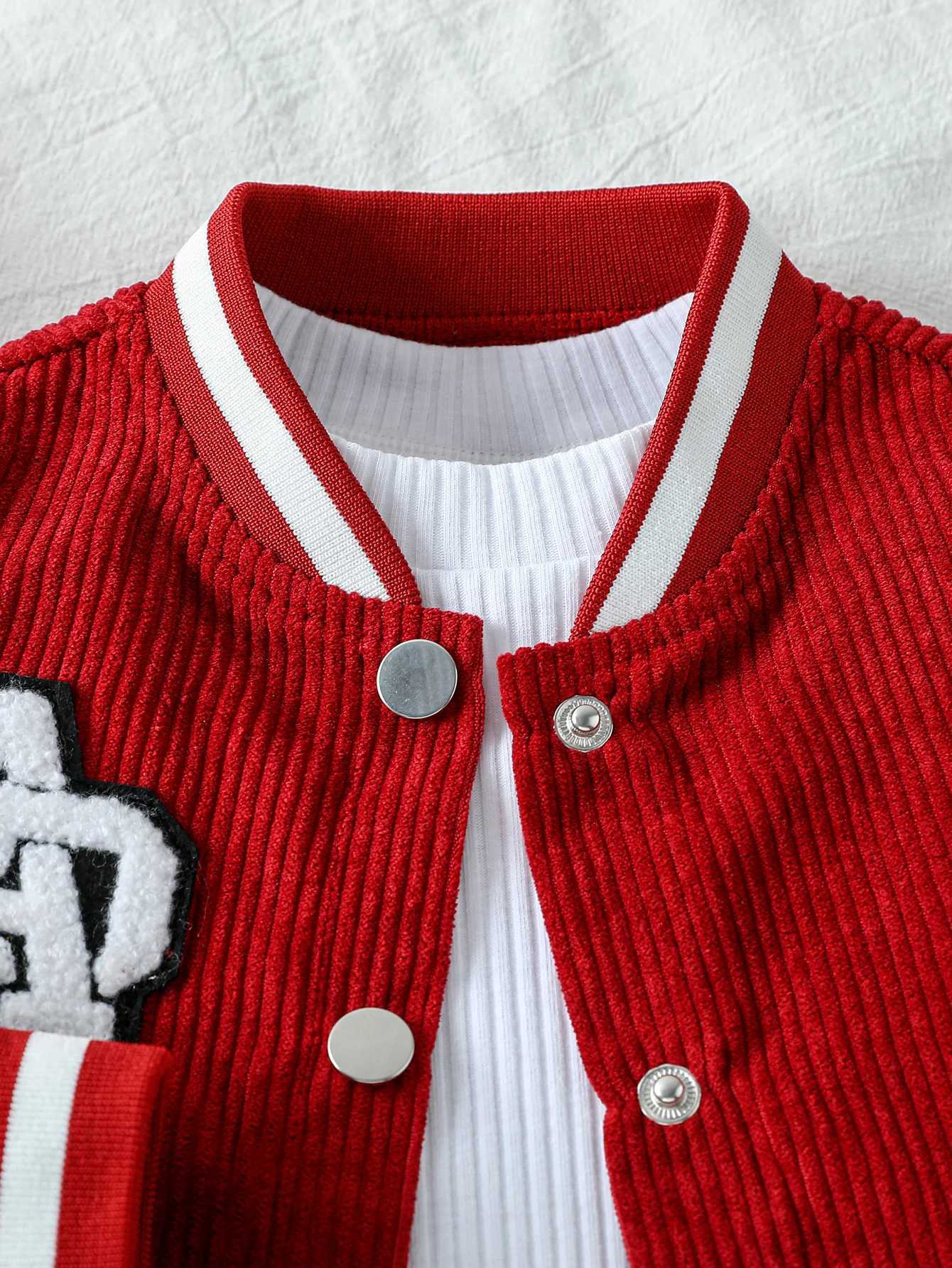 3Pcs Autumn New Style Sweet Kids Girl Long Sleeve Top ColorMatched Baseball Uniform Coat Solid Color Pleated Skirt Set L250926MQLP