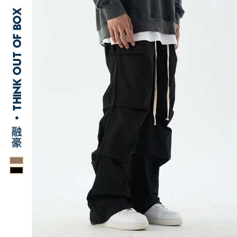 Trendy Brand Casual Wrinkled Cargo Pants Unisex American High Street Vibe Fashion New Spring Summer Ins Trend B5