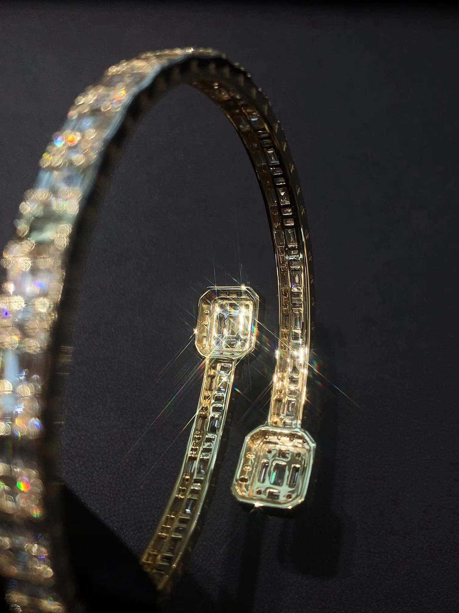 9K Yellow Gold Baguette Vvs LabGrown Diamonds Square Shape Diamond Bangle Bracelet