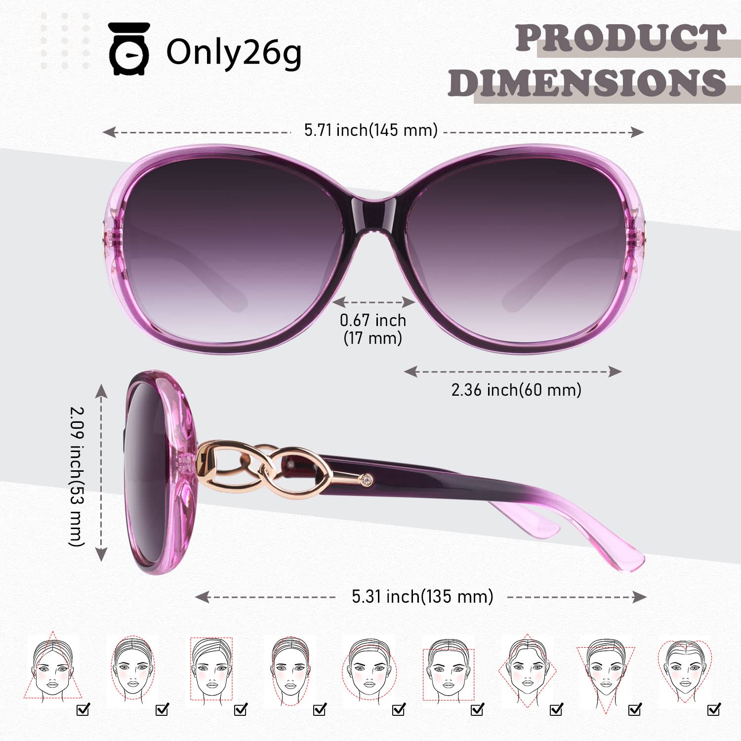 Sunglasses Womens Polarized Trendy Oversized Sun Glasses Fashion Ladies Shades 100% UV400