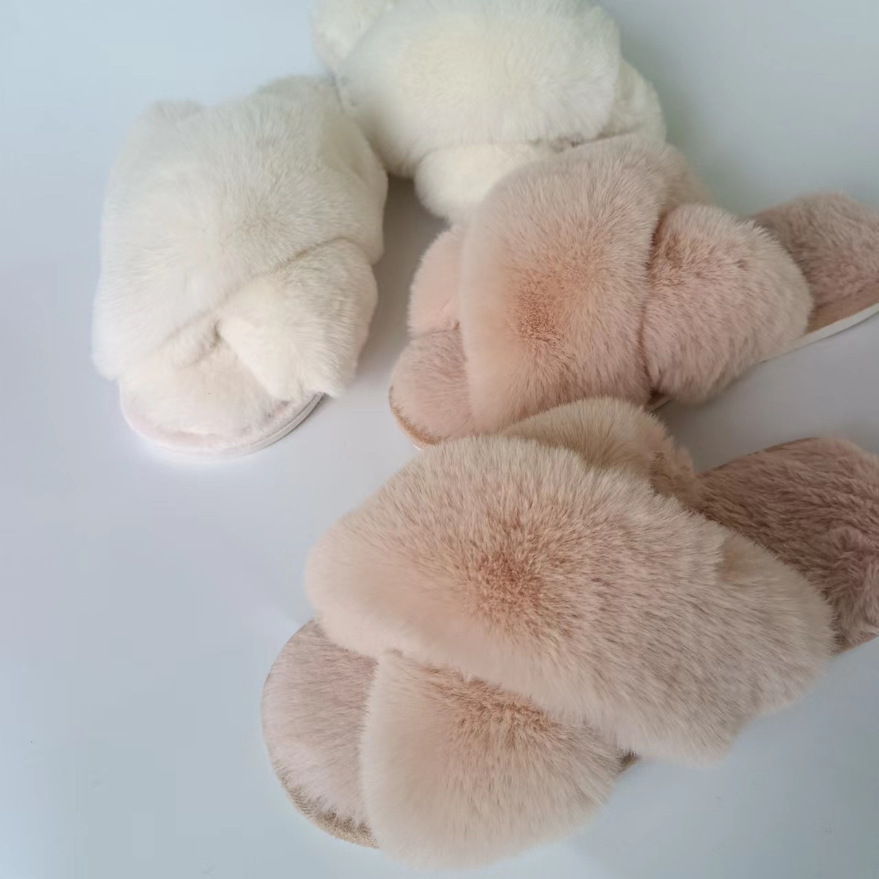 Internet Celebrity Imitation Large Rabbit Fur Cross Slippers ddmymarket
