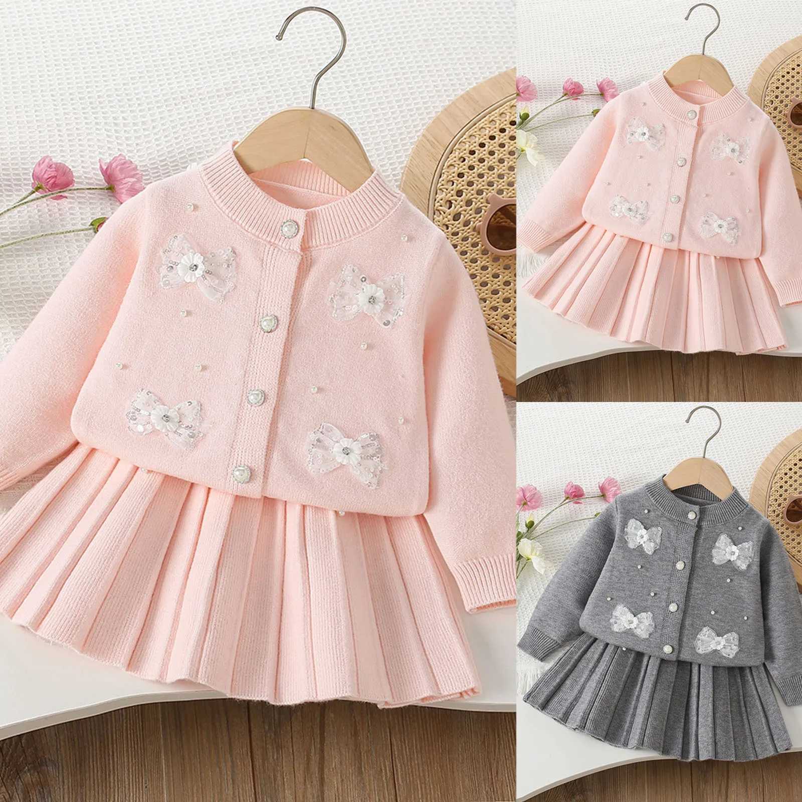 Girls Comfortable And Warm Sweater Set Girls Fashionable And Sweet Knitted Cardigan Half Skirt Set ChildrenS Clothing Set L250926YP6G