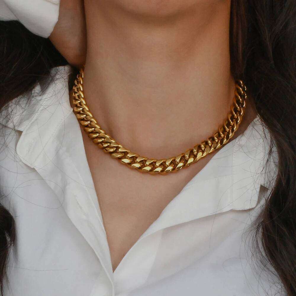 MaitaSlay 13mm Hip Hop Thick Cuban Chain Necklaces for Women Men Gold Plated Punk Choker New Trendy Metal Jewelry Gift