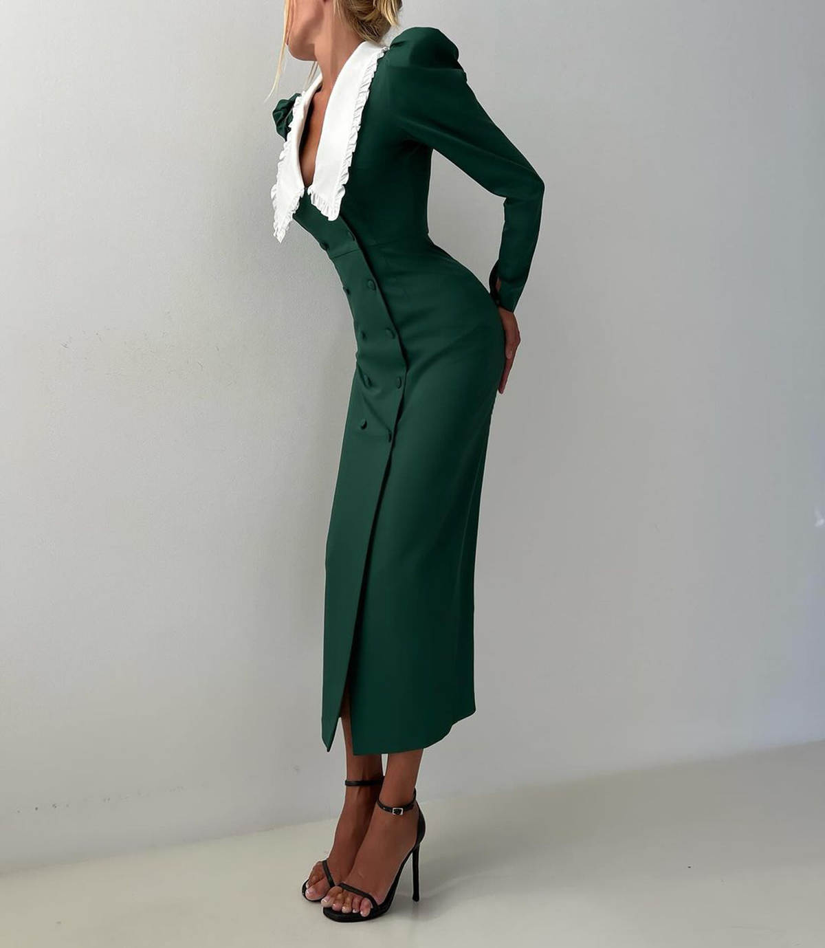 Puff Sleeve Women Blazer Custom Made Lace Collar Double Breasted Red Carpet Wear Slim Fit Jacket Dress One Pieces