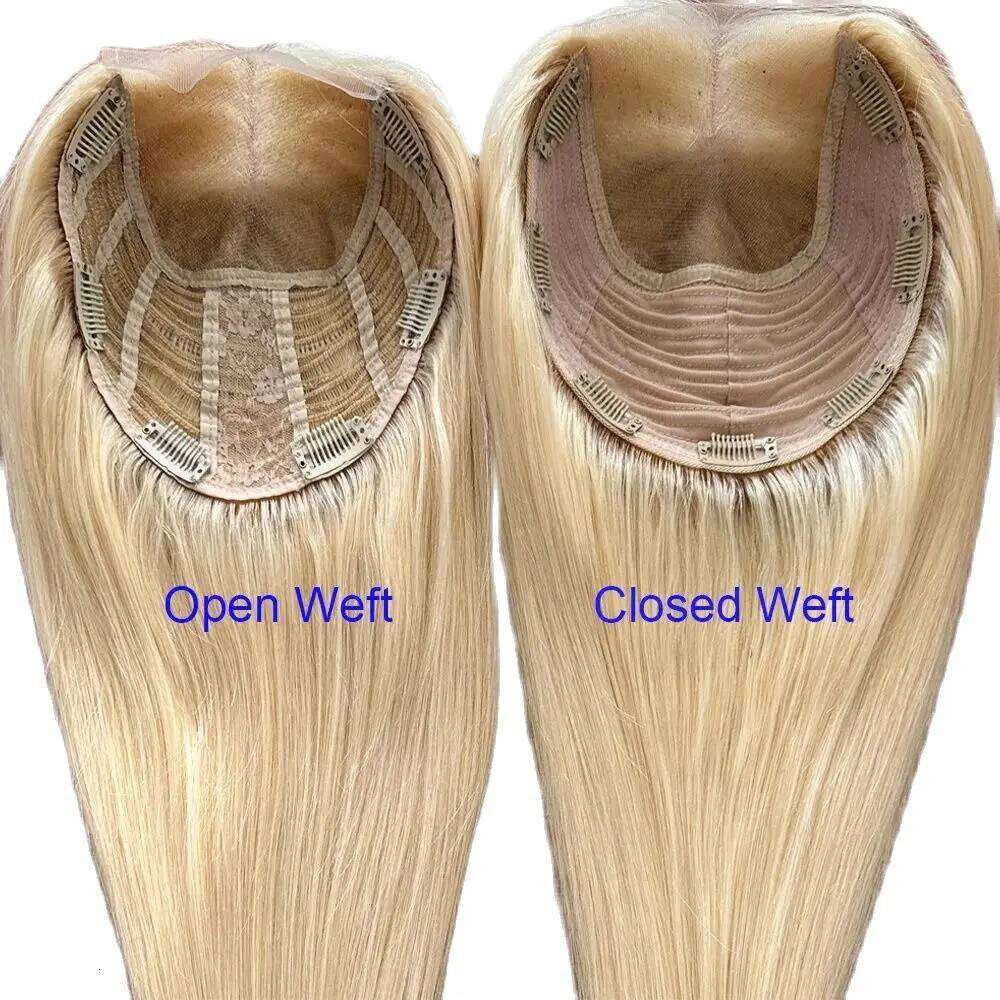 Transparent HD Wefted #613 Honey Blonde Remy Human Hair 6X6 8X8inch with 4X4inch Swiss Lace Overlay for Women Topper