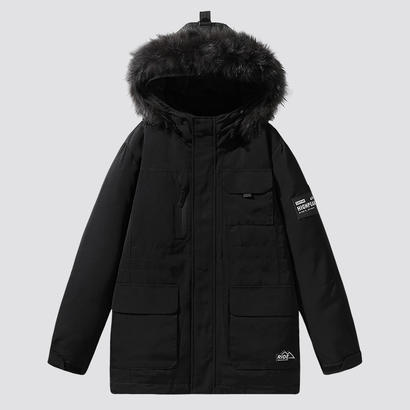 Winter Down Jacket Men Short Trendy Brand 90 White Duck Down Hooded Coat Trendy Brand Solid Color Convertible Large Fur Collar