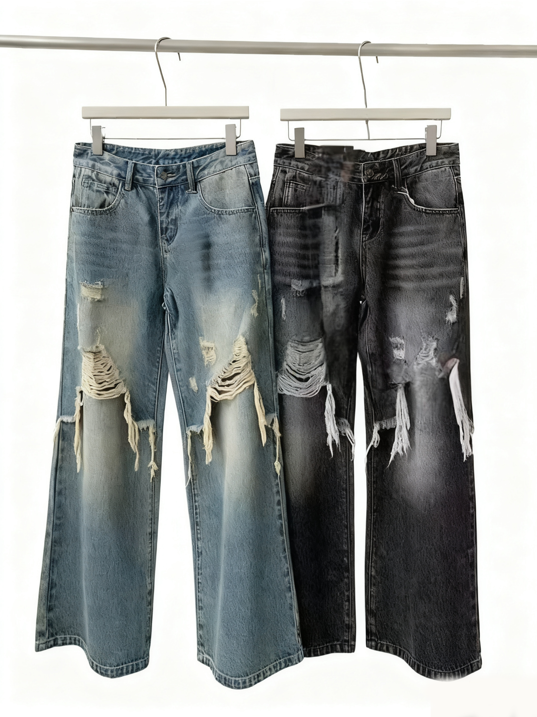 Women's Jeans Women's Retro Distressed Denim Wide-Leg Floor-Length Pants High-Waisted Slimming Ripped Washed Loose Straight-Leg Jeans Trouse