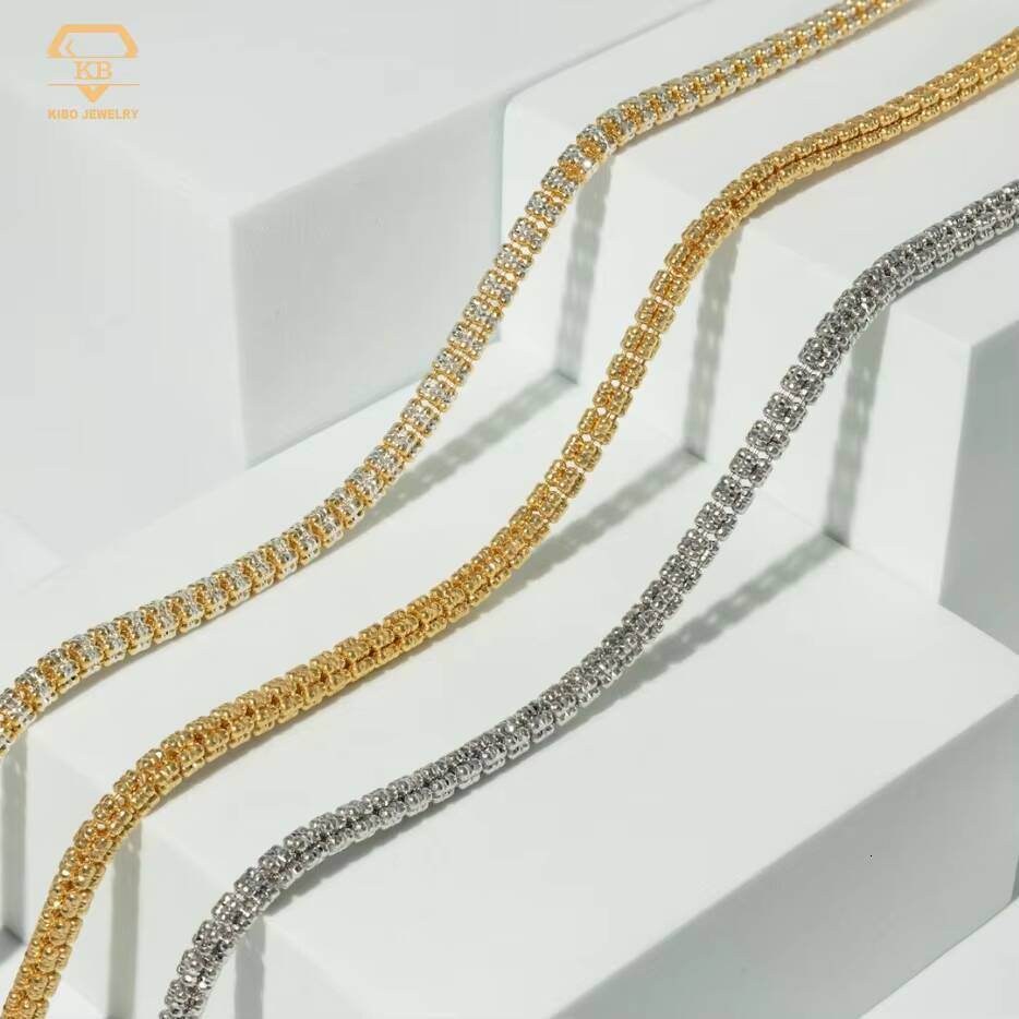 34mm Tennis Chain Ice Chain 925 Sterling Silver Diamond Cut Ice Moon Chain for Men Women