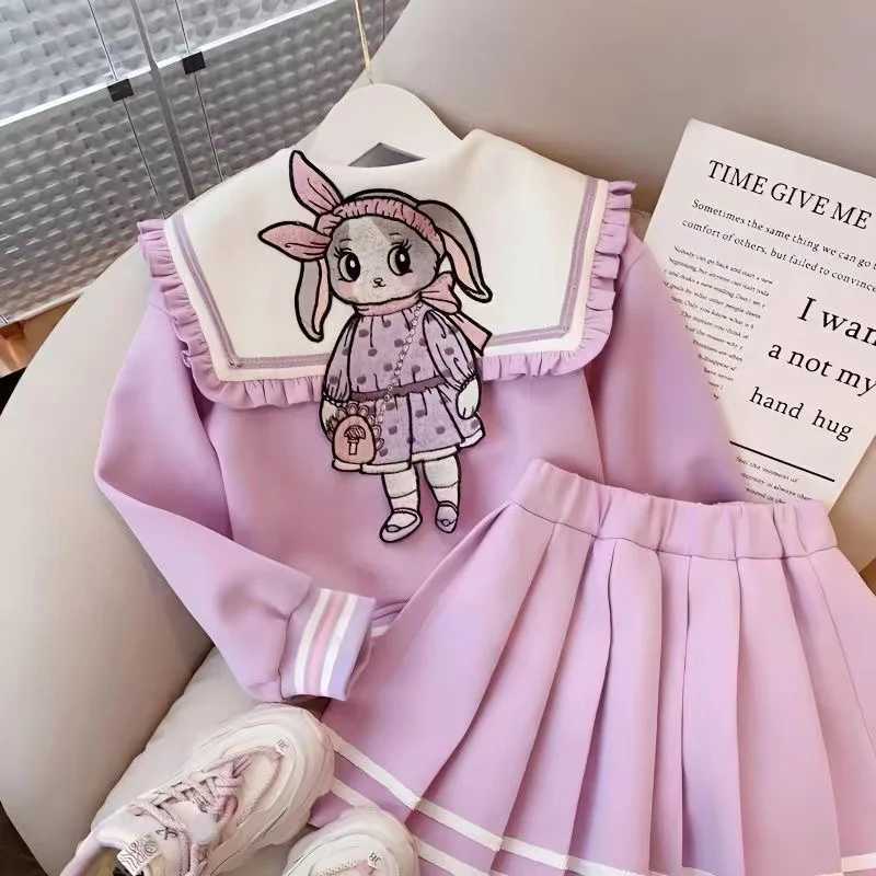 Girls Spring and Autumn Korean Version Of Foreign Style Princess Style Girl Cartoon Coat Pleated Skirt Twopiece Set Kids L2509266RT4