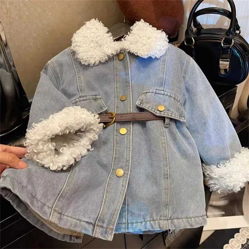 Girls Velvet Warm Denim Jacket 2025 New Korean Children Medium Long Thick Autumn and Winter Coat Trend L250926EFKI