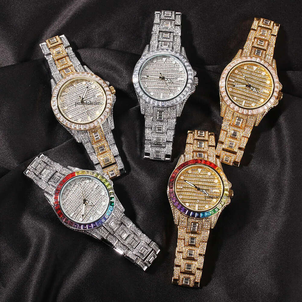 fashionable hip-hop men's large dial personalized quartz watch new colored dia butterfly double buckle wristwatch