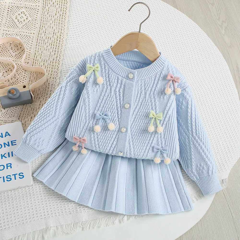MILANCEL New Autumn Kids Clothes Set 9M5T Candy Color Bow Girls Knitted Sweater Short Skirt Korean Loose Children Outfit 2PCS L250926P6G7