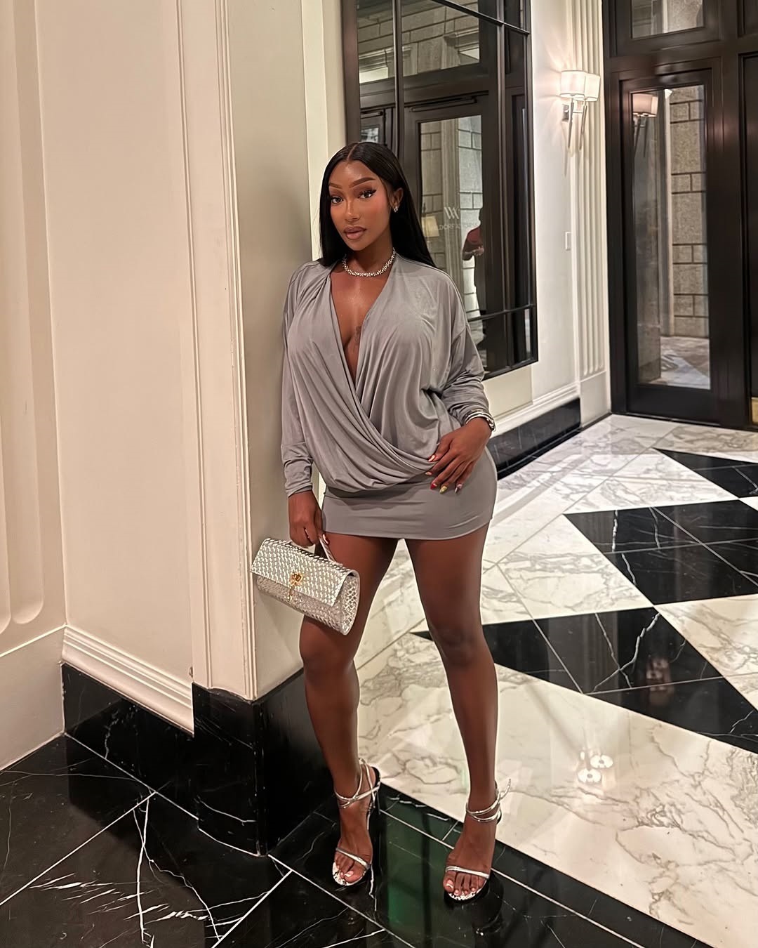 2025 autumn and winter new sexy V-neck slim fit patchwork dress designer with sexy dress