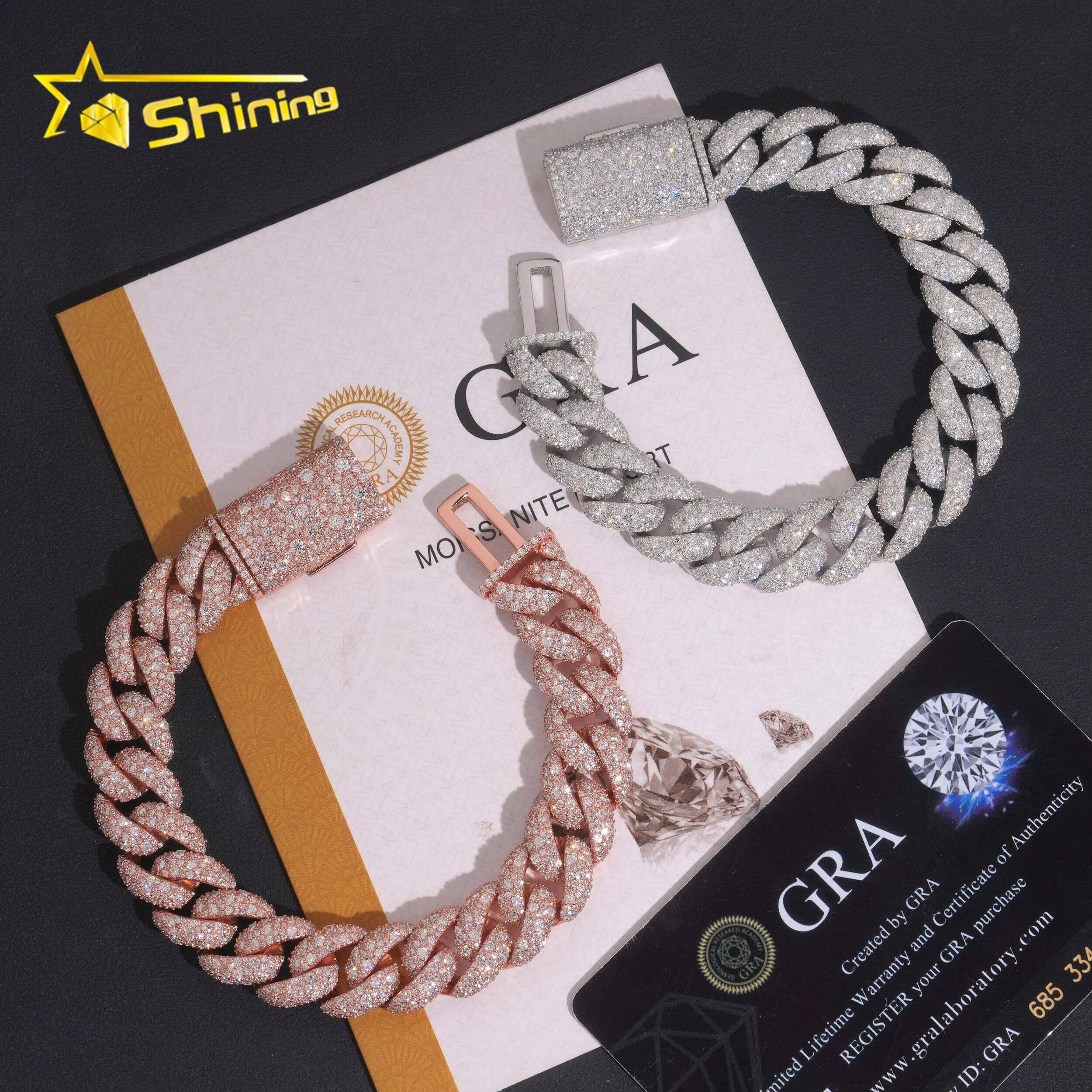 925 Silver Luxury 14mm Mosaic Setting Moissnaite Cuban Bracelet Iced Out Hip Hop Jewelry Custom Bracelet for Men