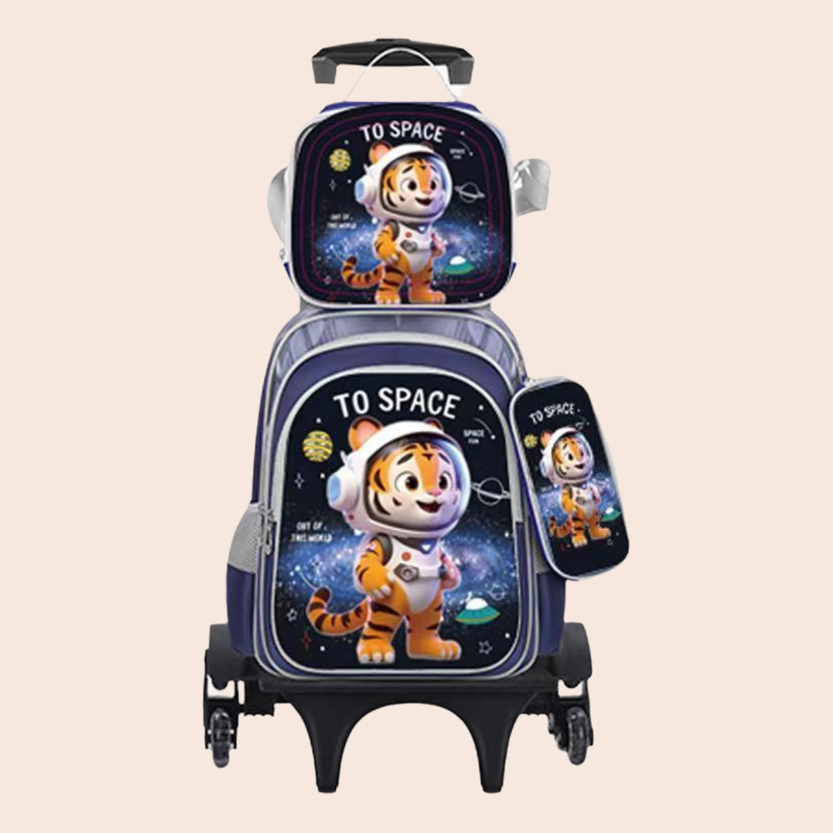 Elementary School Student 3DPu Three-Piece Set Rolling Backpack