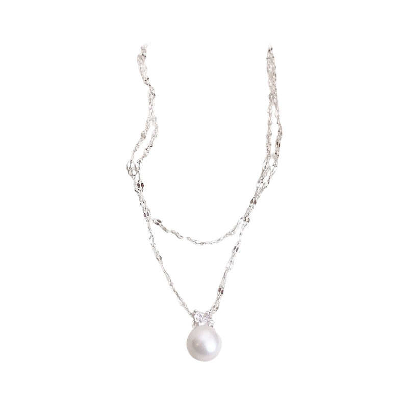Silver - Toned Layered Chain Necklace With Pearl And Zircon Accents Delicate Daily & Elegant Jewelry Gift For Her High - Quality And Chic Accessory