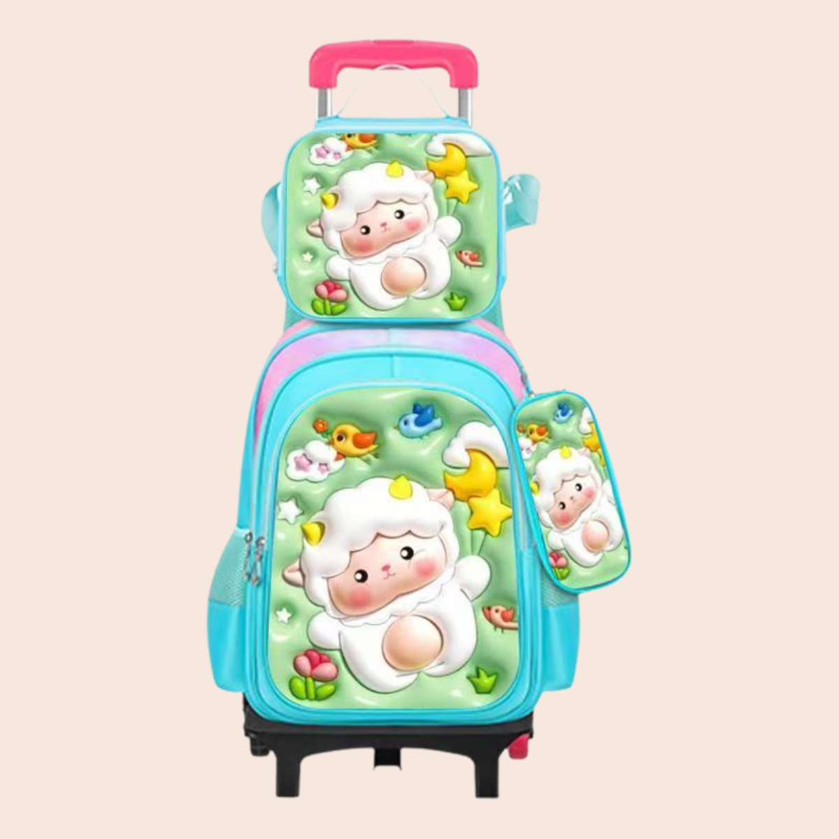 Elementary School Student 3DPu Three-Piece Set Rolling Backpack
