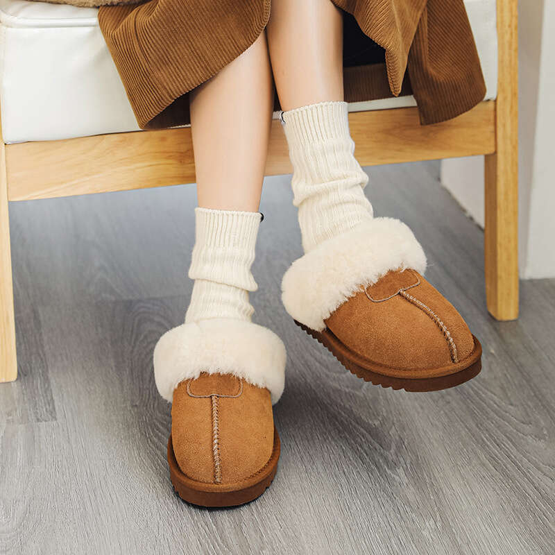 New Autumn Winter Wool Closed-Toe Thickened Warm Non-Slip Sheepskin Home Slippers designer shoes