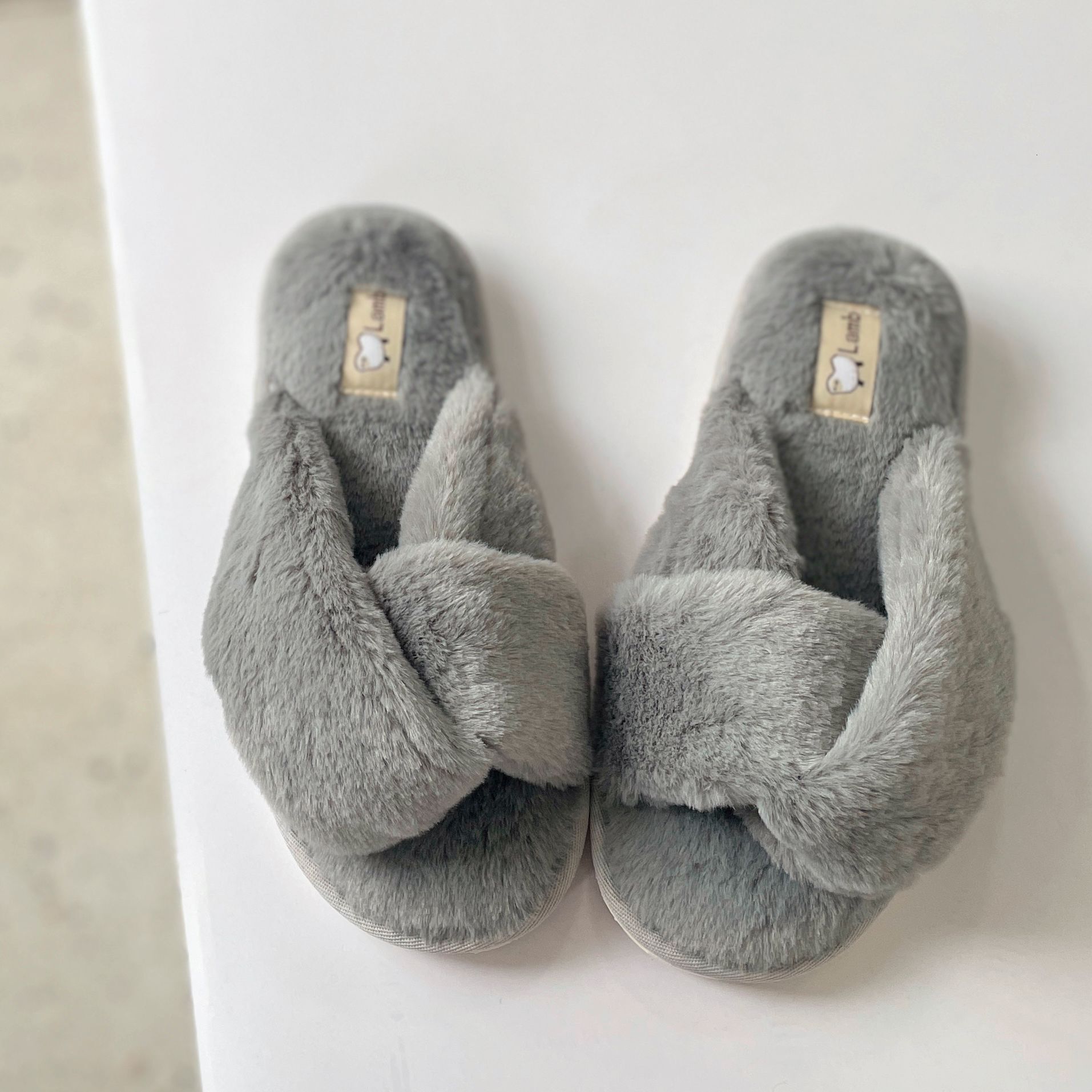 Twist Knot Cross Furry for Women, Autumn Winter Fairy Korean Style, Outdoor and Indoor Non-Slip Plush Cotton Slippers ddmymarket