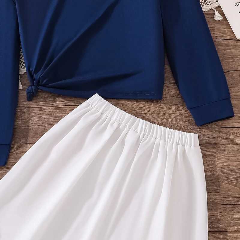 Girls Spring Autumn Fashion Letter Print Diagonal Shoulder Long Sleeve Suit with Pleated Overskirt for Ages 812 L250926U4A8