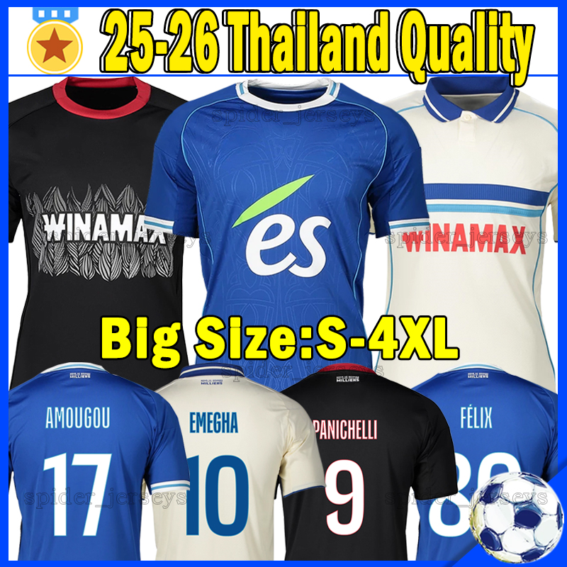 XXXL 4XL 25 26 RC Strasbourg Alsace Soccer Jerseys EMEGHA PANICHELLI 2025 2026 K.PAEZ DOUKOURE G.DOUE Le Racing Football Shirts MOREIRA JR. NANASI GODO AMO Men Uniforms