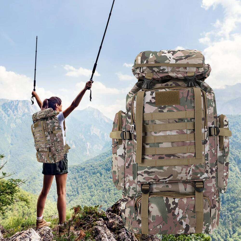 80L Tactical Bag Large Capacity Camouflage Mountaineering Backpack Waterproof Climbing Rucksack Oxford Cloth Sports Knapsack