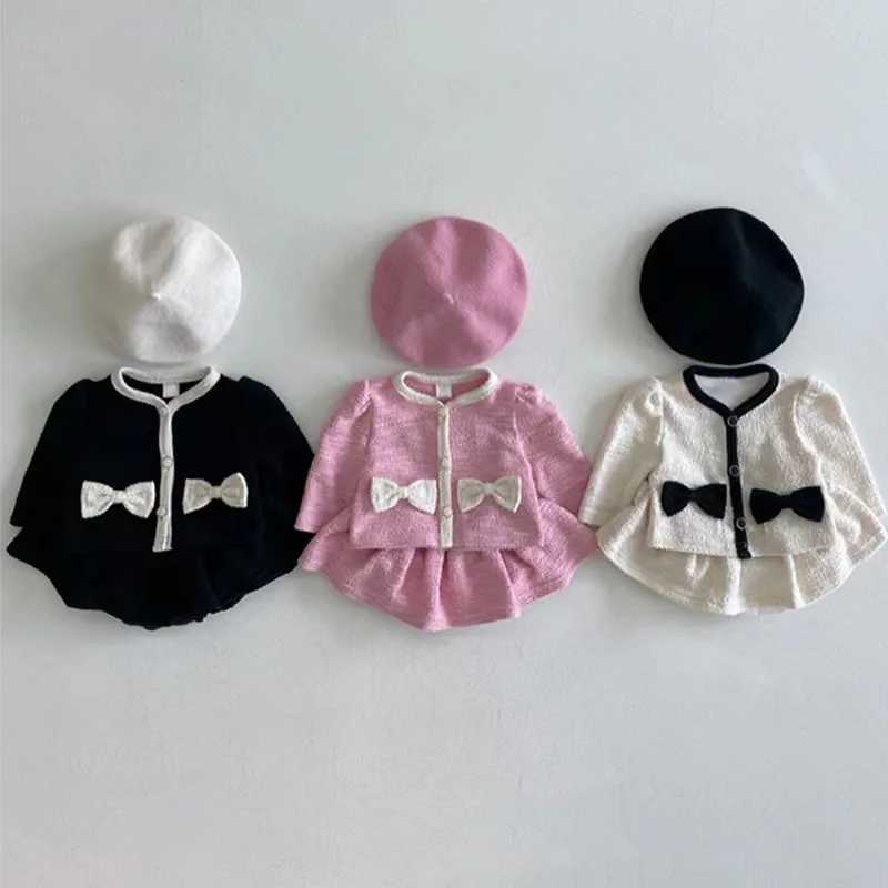 Autumn Fashion Girl Children Bow Long Sleeves Shirt Set Baby Sweet Cotton Tops Solid Skirt 2pcs Kid Infant Casual Blouses Suit L2509260YN8