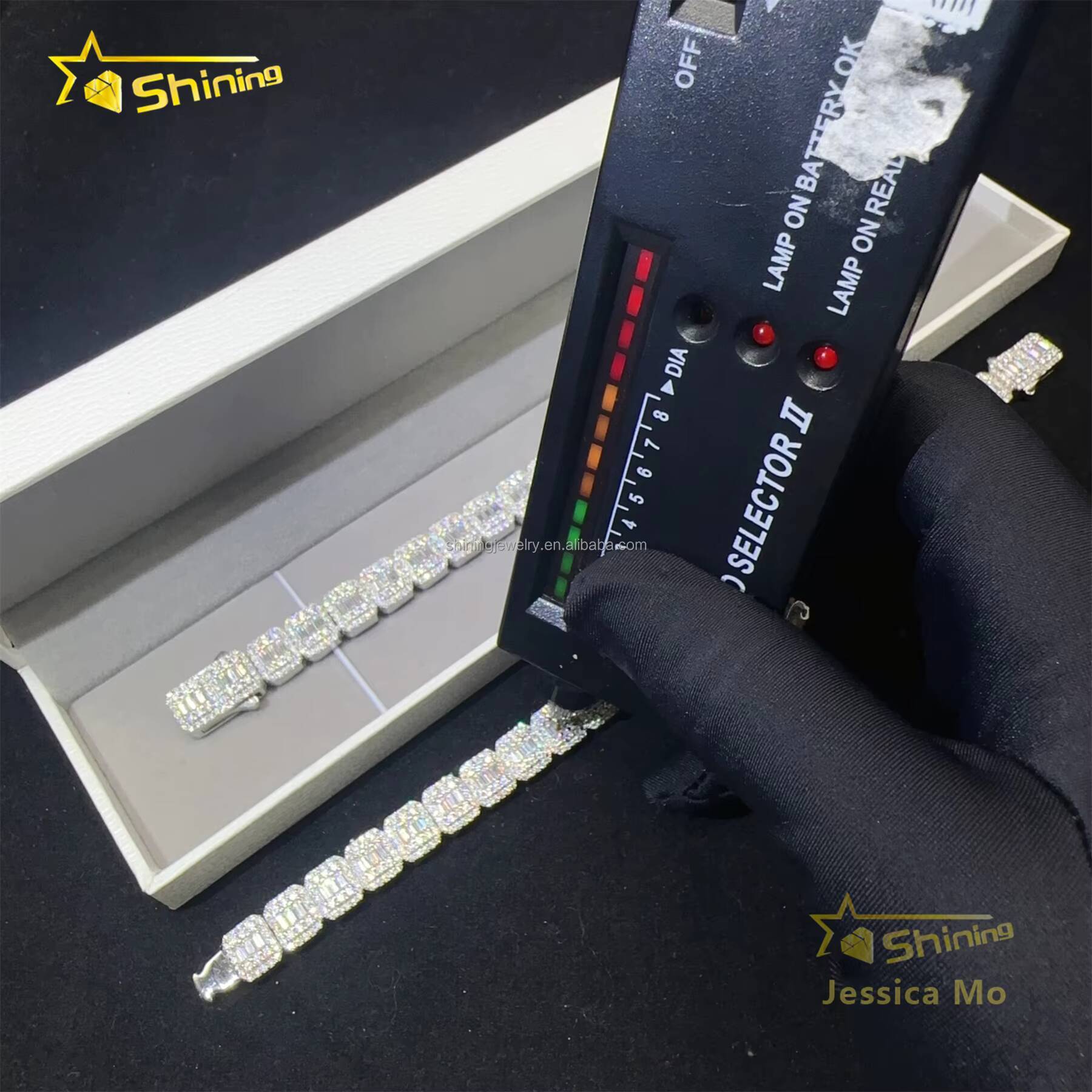 Unique Design Popular S925 Solid Silver10mm Hip Hop Jewelry VVS1 Baguette Moissanite Iced Out GRA Certificate Tennis Bracelet