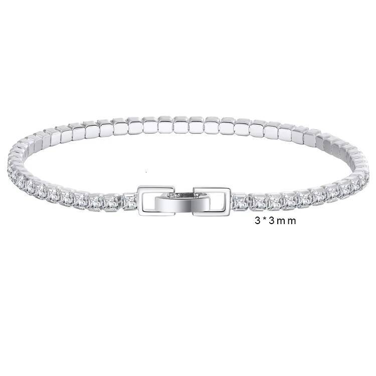 RINNTIN SB114 Wholesale Iced Out CZ Chain Jewelry Men Women Silver 30mm Princes Cut Cubic Zirconia Tennis Bracelet
