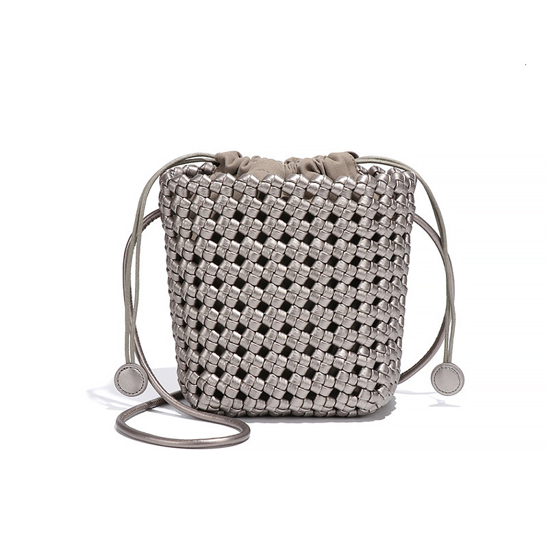 New Hollow Woven Niche Design High-end Bucket PU Windmill Knot Crossbody Textured Phone Bag