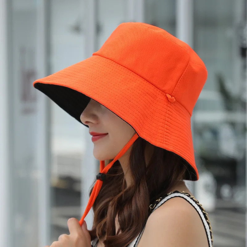 Bucket Hat Spring Summer Wide Brim Sun Visor Hats Women Panama Caps TwoSide Wear Foldable Portable Outdoor Bucket Cap 250919