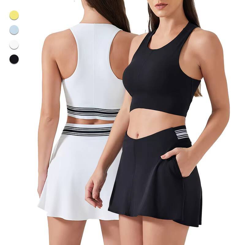 D25020D25021 Wholesale Athletic Clothing Gym Fitness Sports Workout Tennis Vest Skirts Yoga Sets