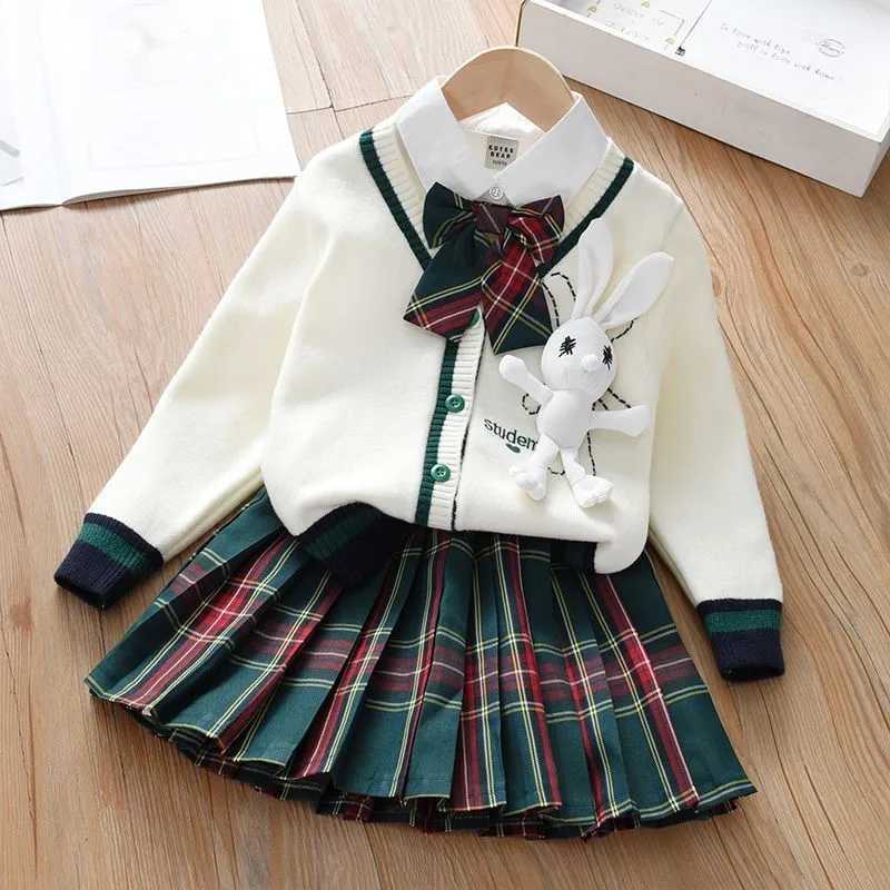 2025 Girls Autumn JK Uniform Set New Trend Childrens Coat Shirt Fold Skirt 3Piece Set Kids Cute Breathable Clothing Set LH732 L250926ILOR
