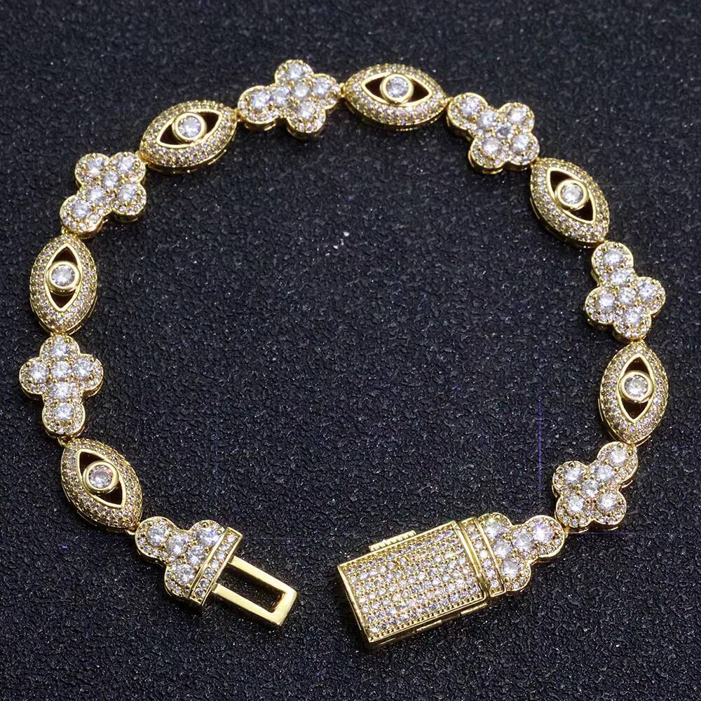 NOUYA 10mm 925 Silver VVS Moissanite Bracelet Eye Design Cross Silver Plated Cuban Chain Hip Hop Luxury Jewelry