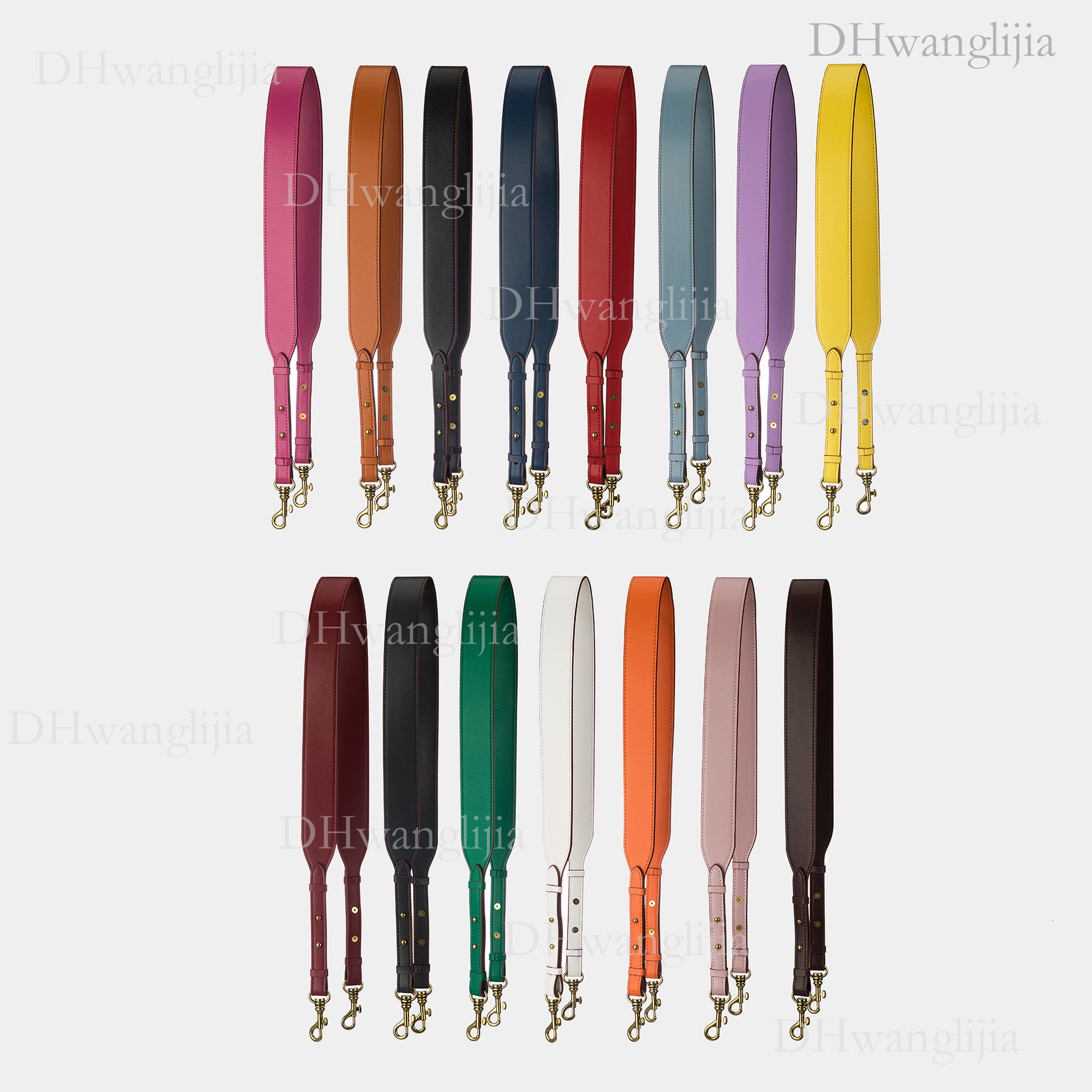 DH Luggage Accessories Adjustable Length and Width Solid Color Plain Leather Replacement Long Shoulder Strap